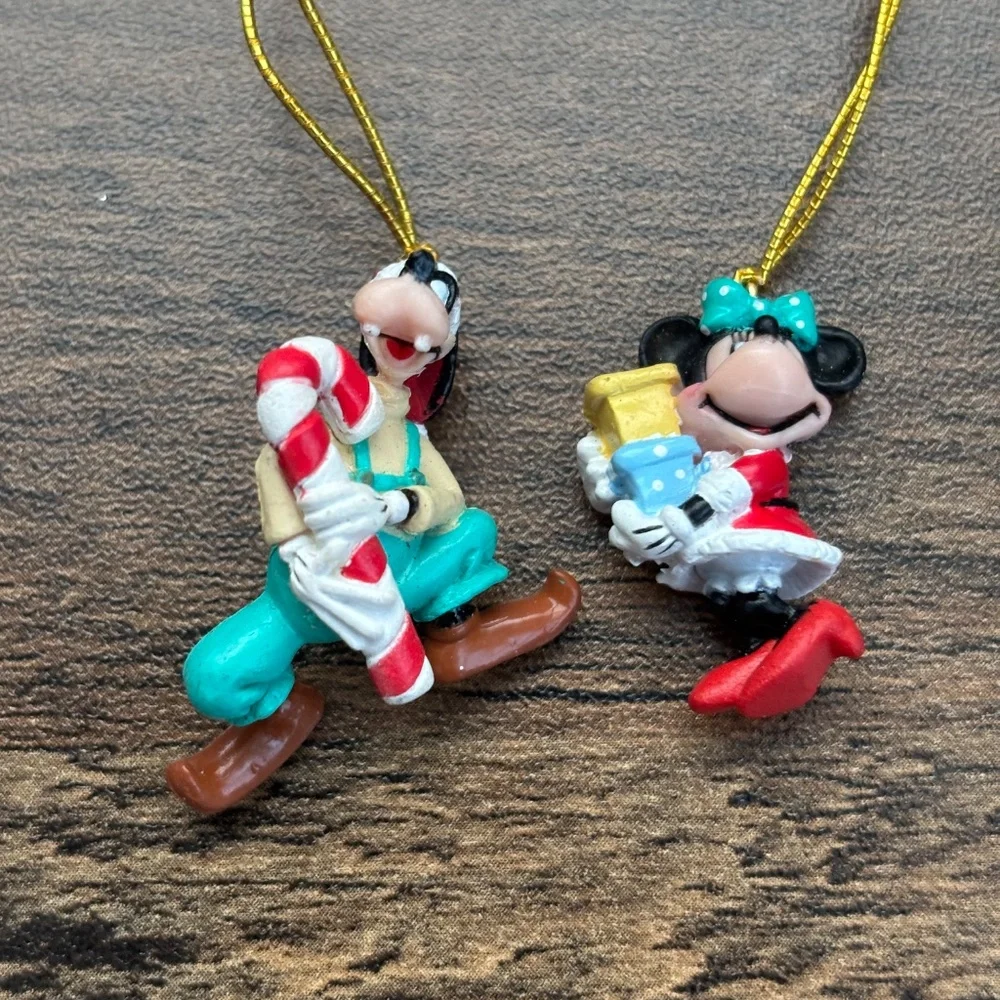 VINTAGE Disney GOOFY MINNIE MOUSE Mini Christmas Ornaments Candy Cane Set 2 1996